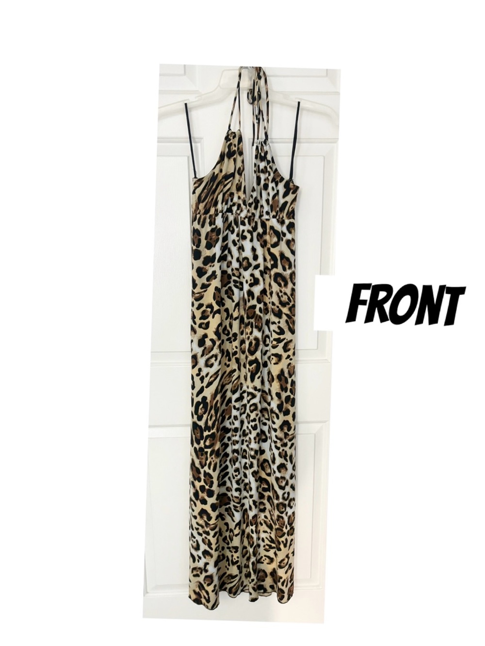 Women's Animal Print Sleeveless Maxi Dress, Size XL, Tie-Up Behind the Neck